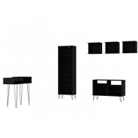 Manhattan Comfort 150GMC2 Rockefeller 6-Piece TV Stand Living Room Set with Bookcase and Console in Black